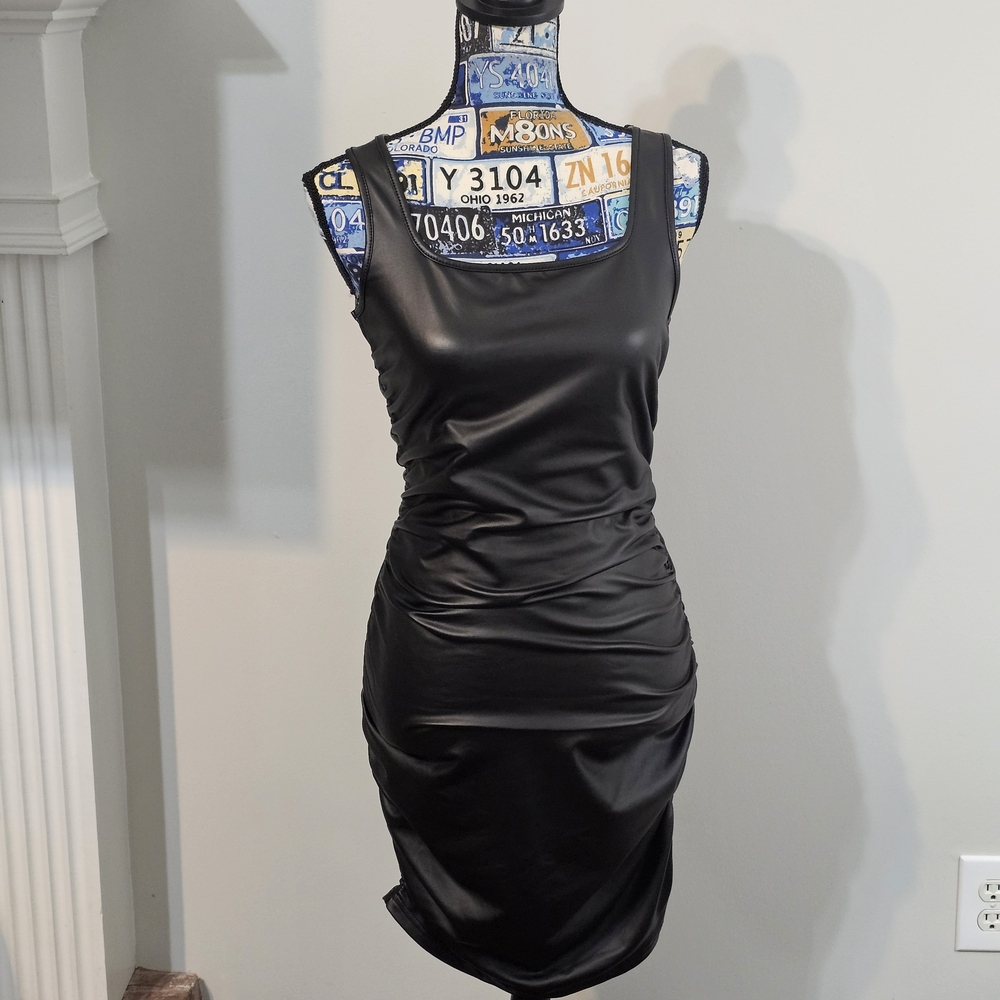 Shein Women's PU Leather Bodycon Dress Sleeveless Stretch Black Size M US 6 - Picture 3 of 6